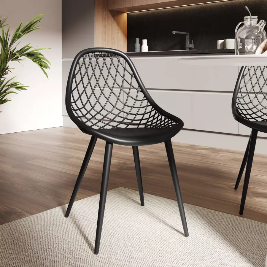 Set di 6 sedie di design moderne in polipropilene nero e legno