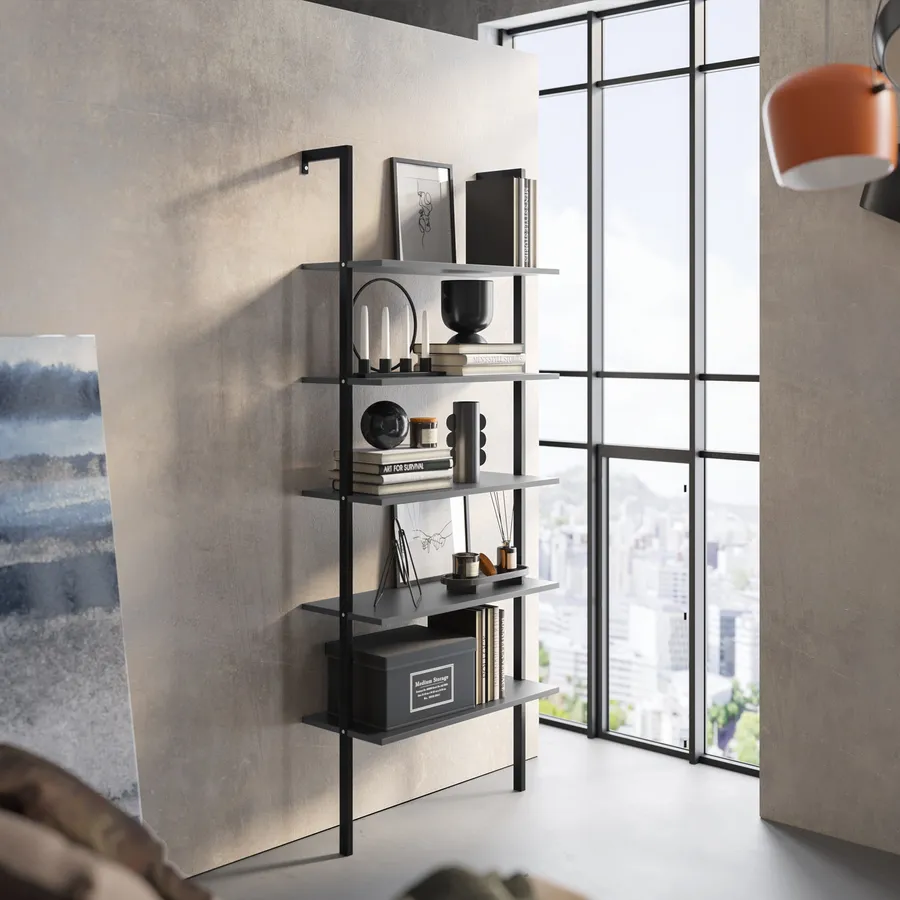 HCHQHS Libreria Industriale A 6 Ripiani In Legno E Metallo Nero, Altezza 178 Cm, Con Ganci E Piedini Regolabili