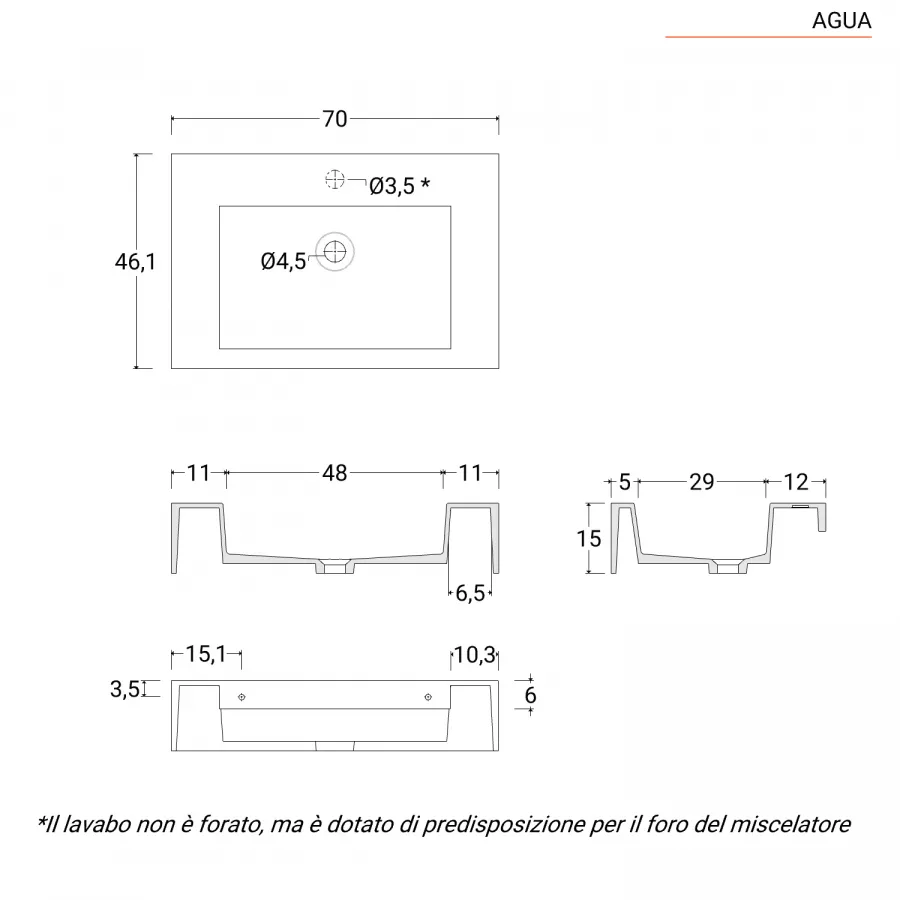 Mobile bagno portalavabo cannettato 70 cm con cassetti rovere portofino e  top bianco - Deck