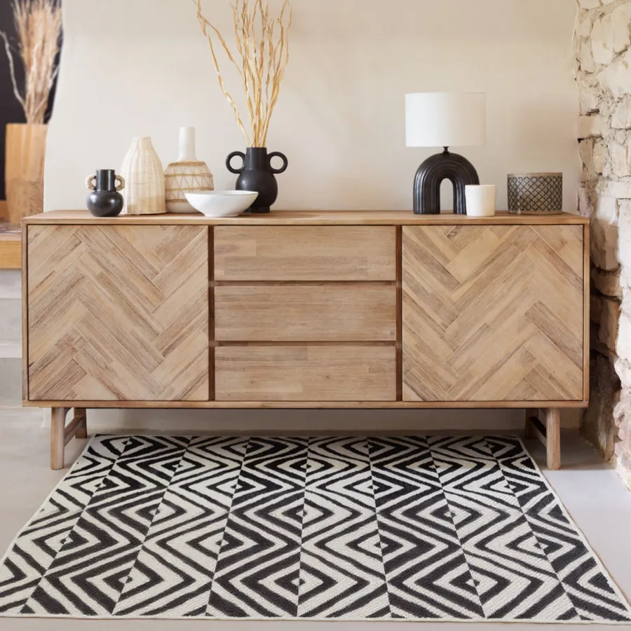 Credenza Madia In Legno Bianco Opaco - 3 Ante E 3 Cassetti, Stile Classico E Moderno, Larghezza 155 Cm