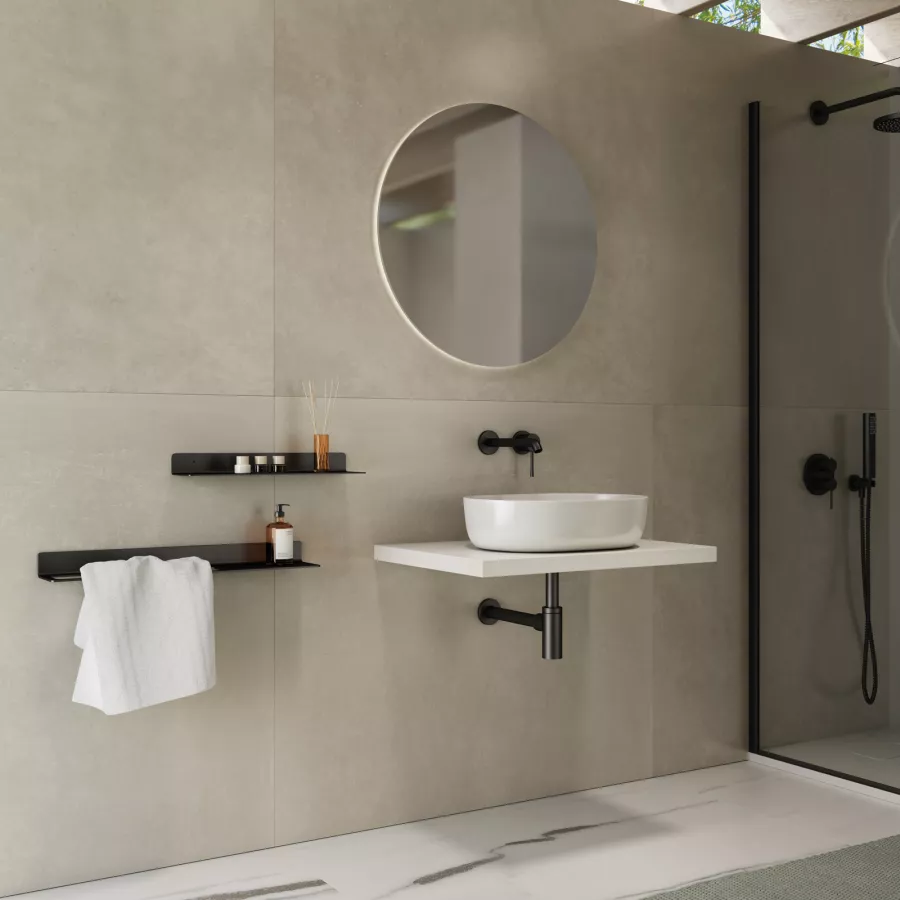 Mensolone bagno 3,8 h sospeso 110 cm in legno grigio pietra opaco - Plain