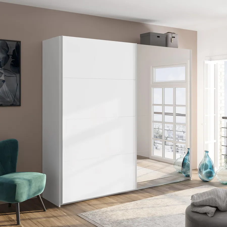 Armadio Scorrevole ABIKSMEBLE Verona 2 250 Cm - Bianco Opaco Con Specchio - 3 Ante, 250x240x62 Cm - Tanta Capienza