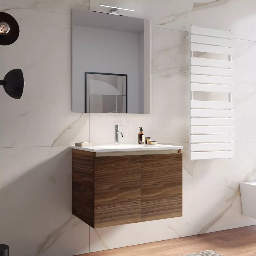 Mobile bagno sospeso 60 cm Rovere con lavabo e specchio - Caesaroo