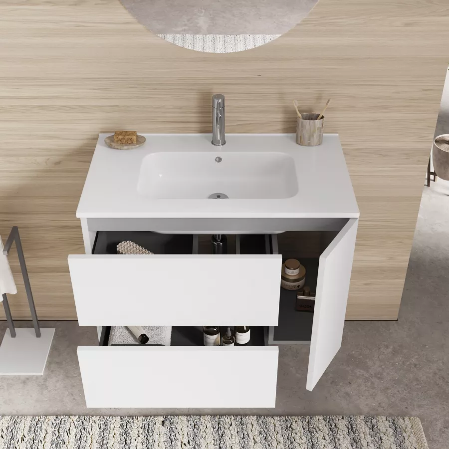 Specchio bagno Ø 75 cm con cornice in alluminio bianco opaco - Talas