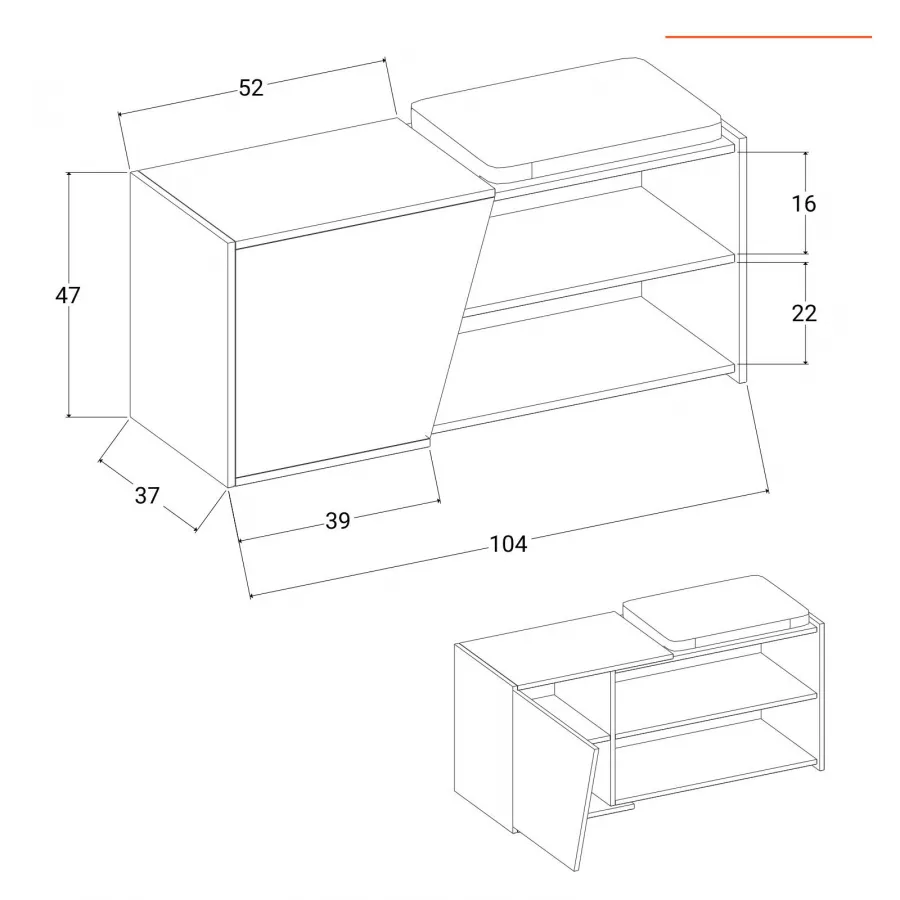 Scarpiera 104,6x37,5 cm in legno bianco e antracite - Kantiko