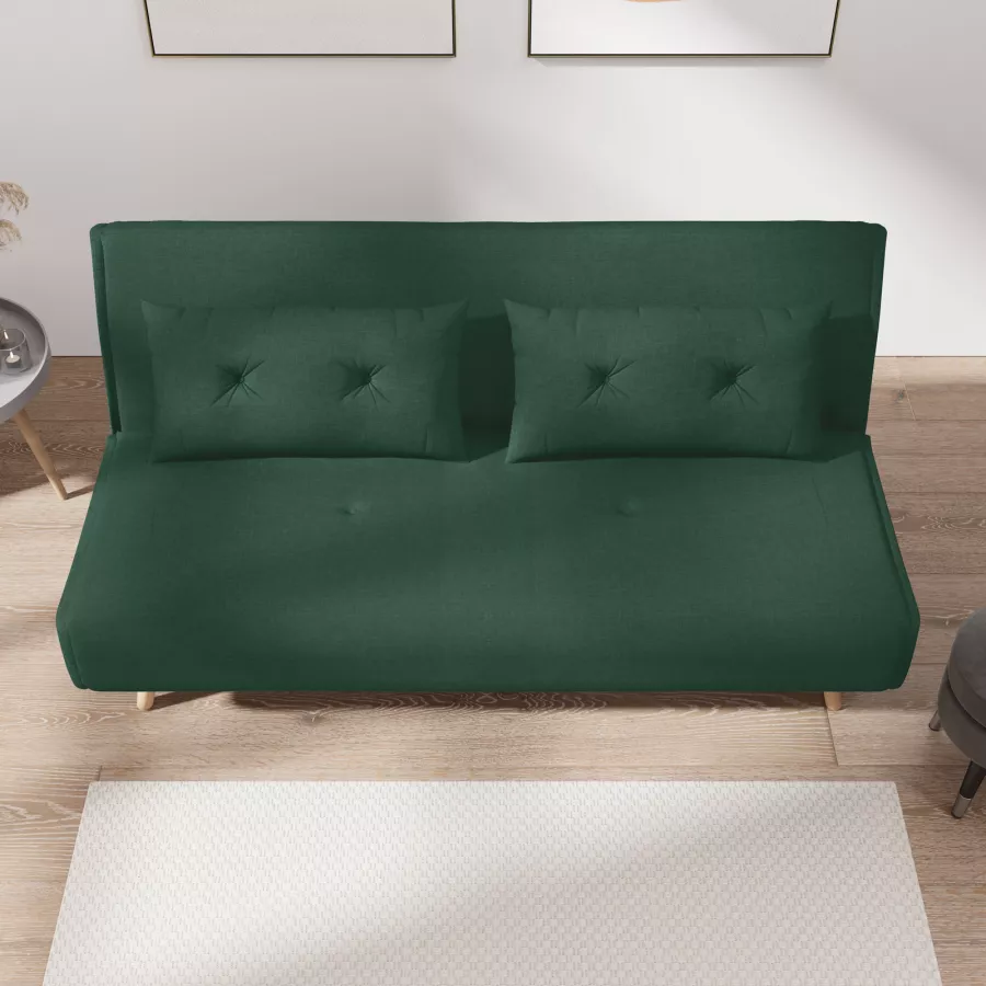 Divano letto 2 posti 133x80 cm in tessuto verde scuro con schienale  regolabile in 6 posizioni 