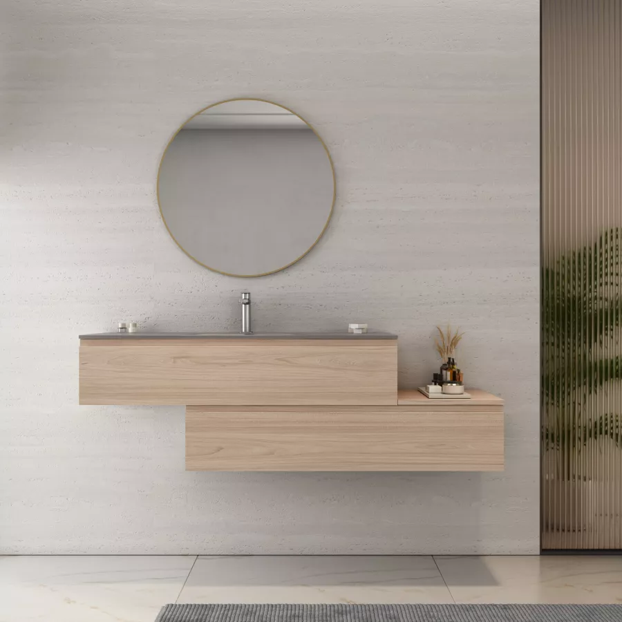 DEGHI MOBILI Mobile Bagno Sospeso 160 Cm Legno Naturale E Nero