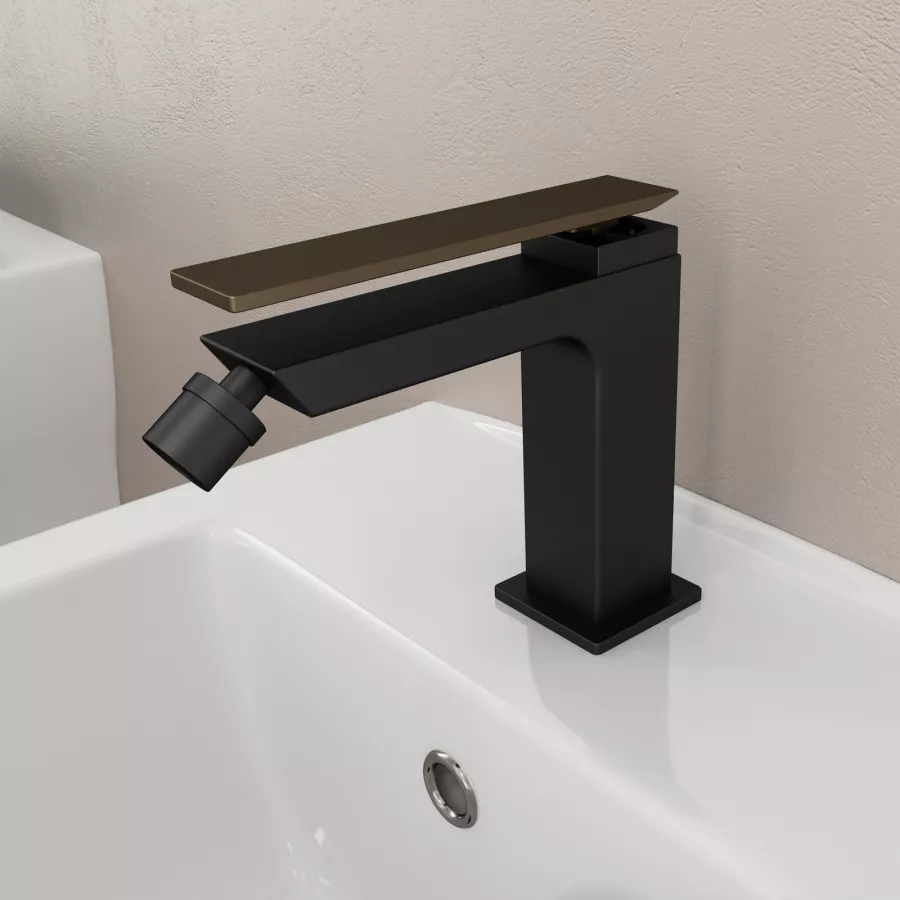 Miscelatore bidet senza scarico nero opaco con leva ottone satinato - Reef