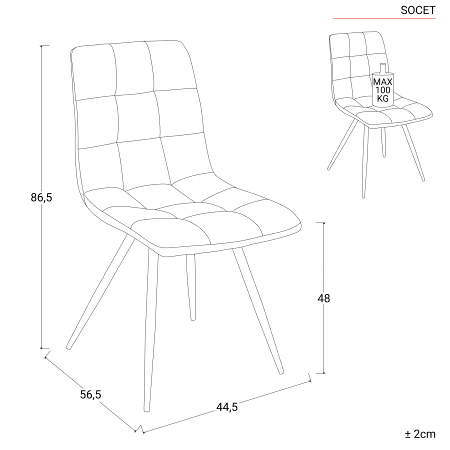 Set 4 sedie in velluto grigio ghiaccio e gambe nere - Socet