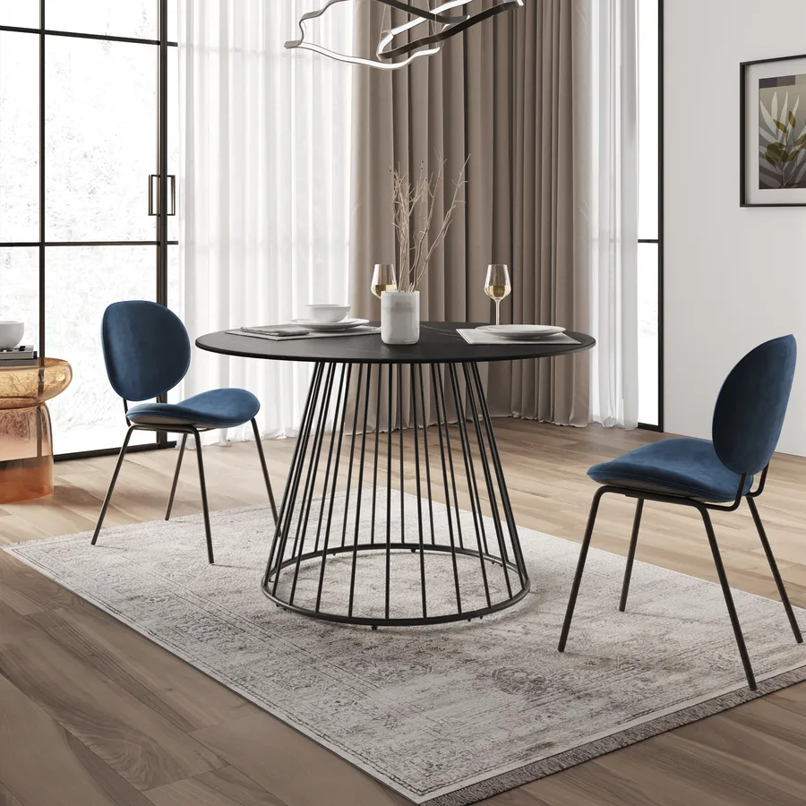 Tavolo Rotondo Da Pranzo 120cm | Gambe In Metallo Nero E Piano Noce | Per 4-6 Persone