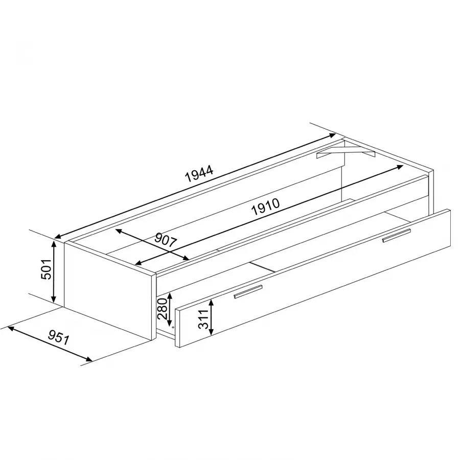 Letto singolo 90x190 cm in legno bianco con cassettone - Player