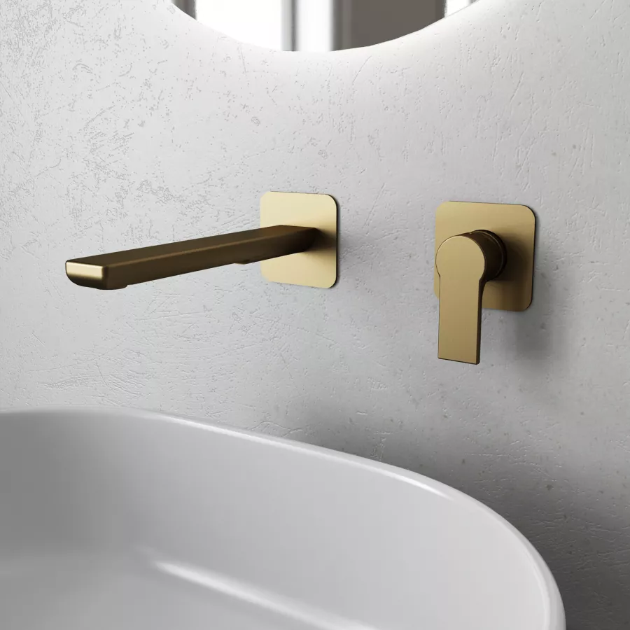 Set miscelatore incasso lavabo con bidet ed esterno vasca con doccino oro  satinato - Coral