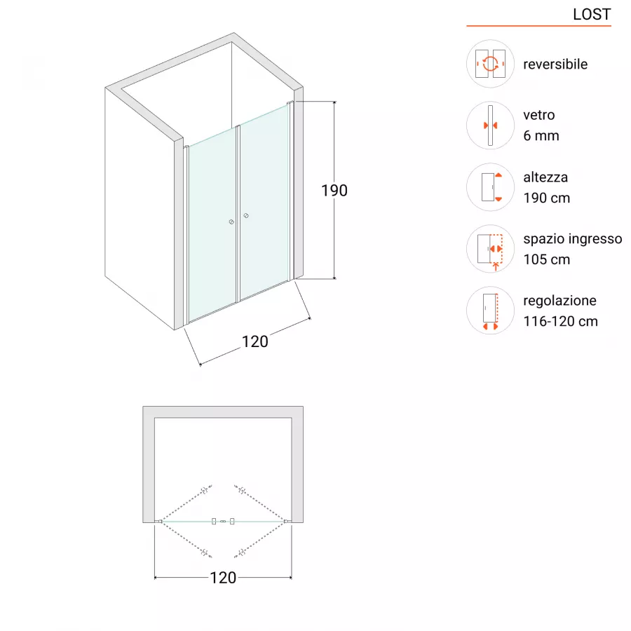 Box doccia nicchia 80 cm doppio battente vetro temperato opaco