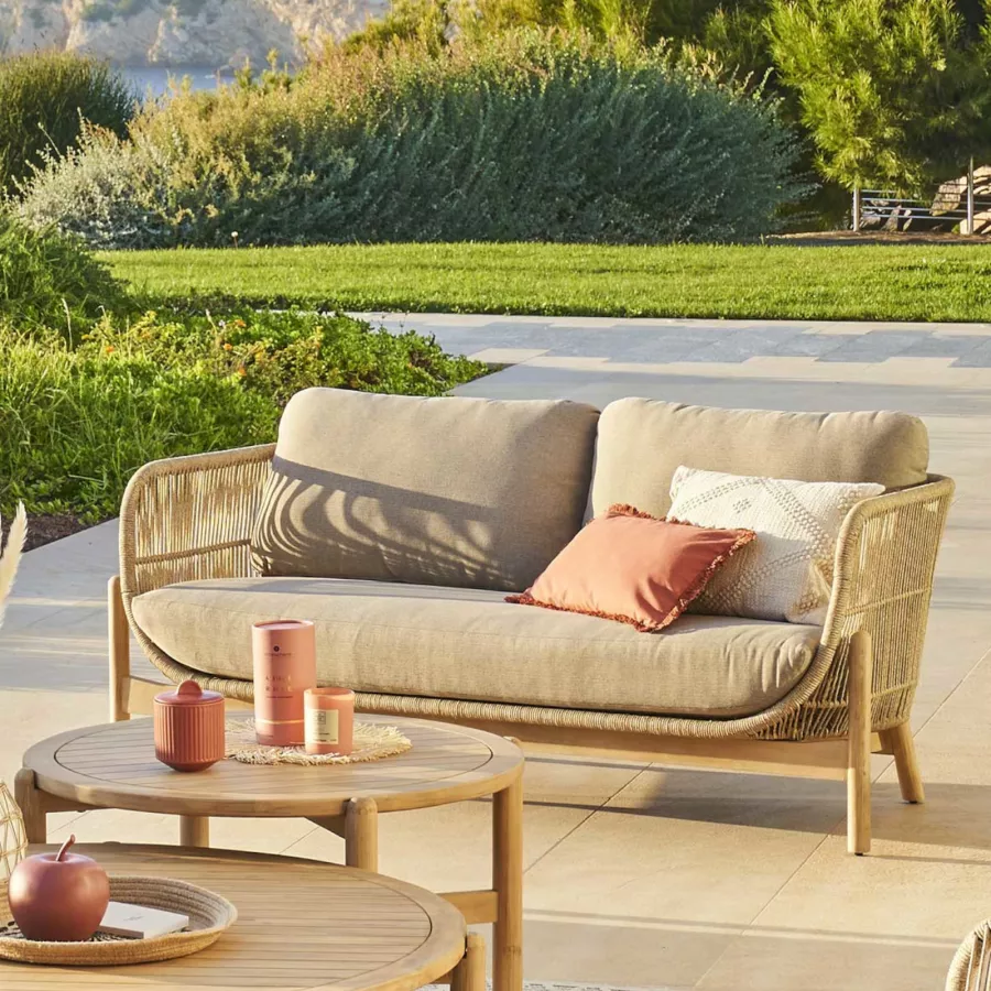 Angolo di divano da giardino professionale modulare in acacia massello e  cuscini verde kaki
