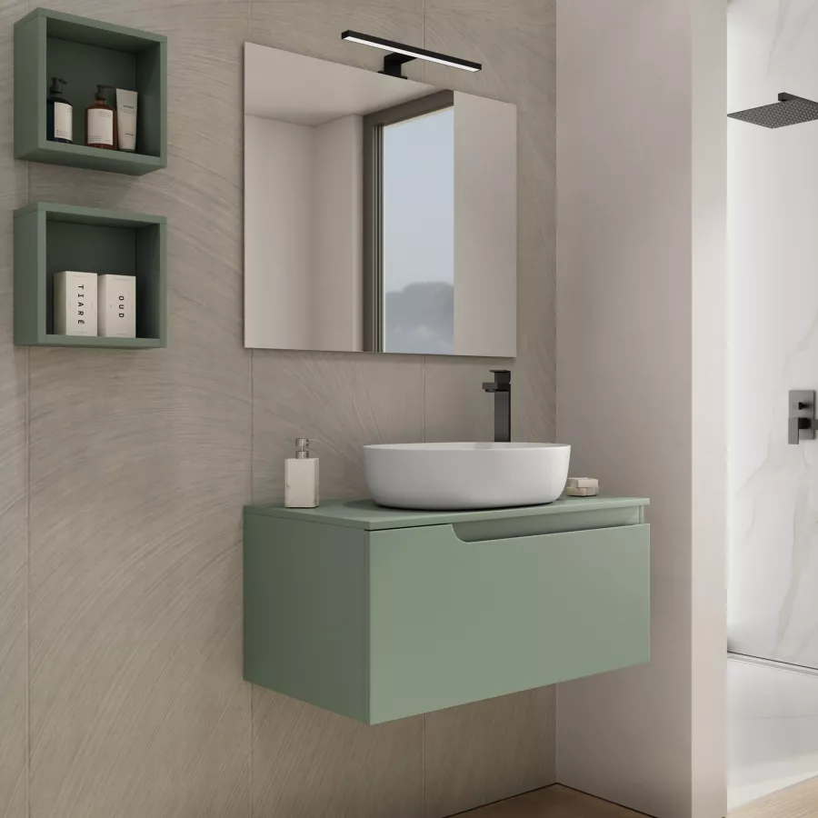 Mobile Bagno Sospeso 80 cm Green con Specchio Led Touch Santiago - Spazio