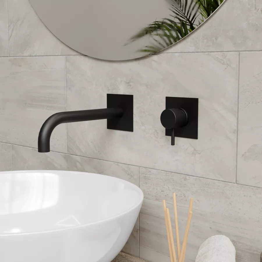 Set miscelatore lavabo a incasso canna 19 cm con bidet ed esterno vasca  nero opaco - Sand
