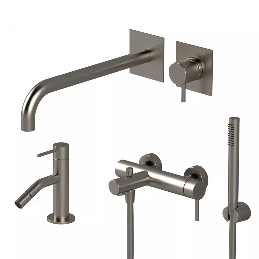 Set miscelatore lavabo a incasso canna 25 con bidet ed esterno vasca nikel  spazzolato - Sand