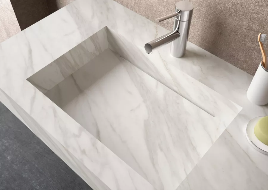 Lavabo sospeso rettangolare 100x46 cm in hpl bianco marmo canova - Jalama