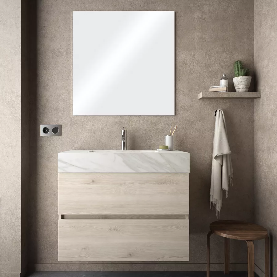 Mobile bagno sospeso 100 cm rovere atlas con lavabo hpl bianco marmo -  Jalama