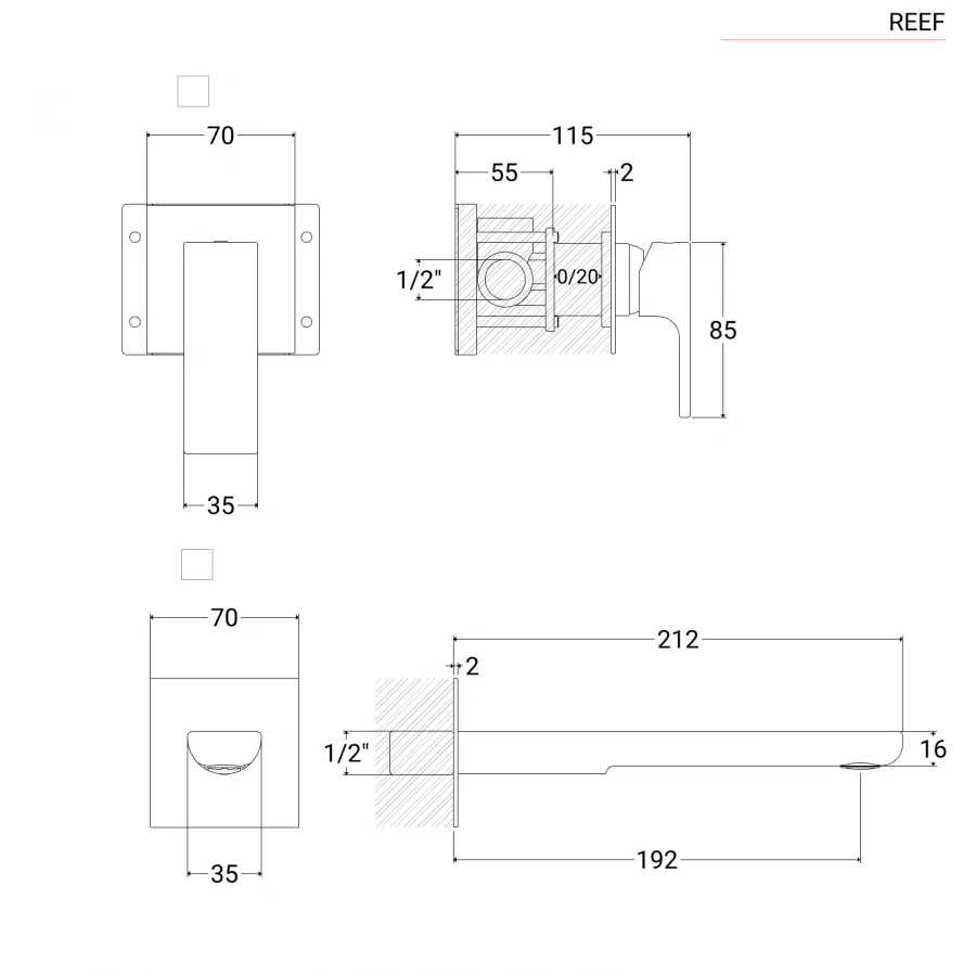 Set miscelatore lavabo a incasso con bidet e incasso doccia nikel spazzolato  - Reef