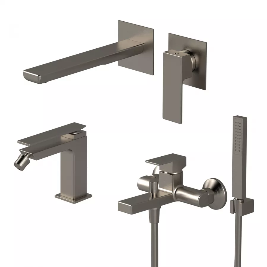 Set miscelatore lavabo a incasso con bidet ed esterno vasca nikel  spazzolato - Reef