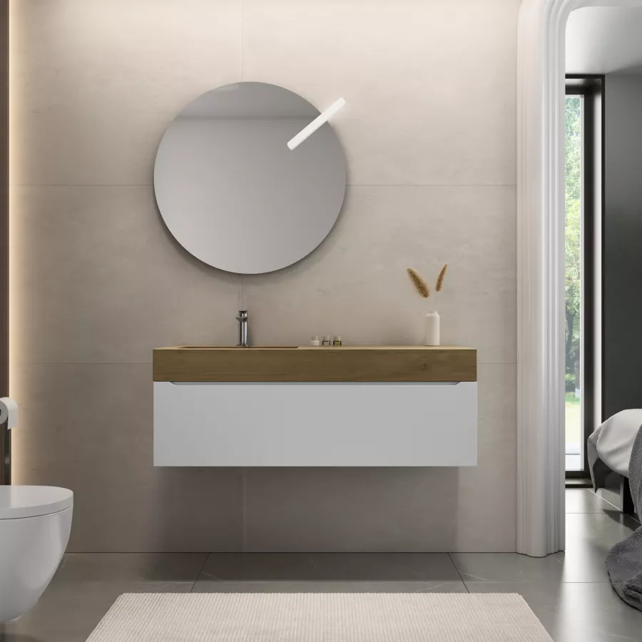 Mobile bagno sospeso portalavabo sx 120 cm bianco opaco con lavabo havana -  Nancy