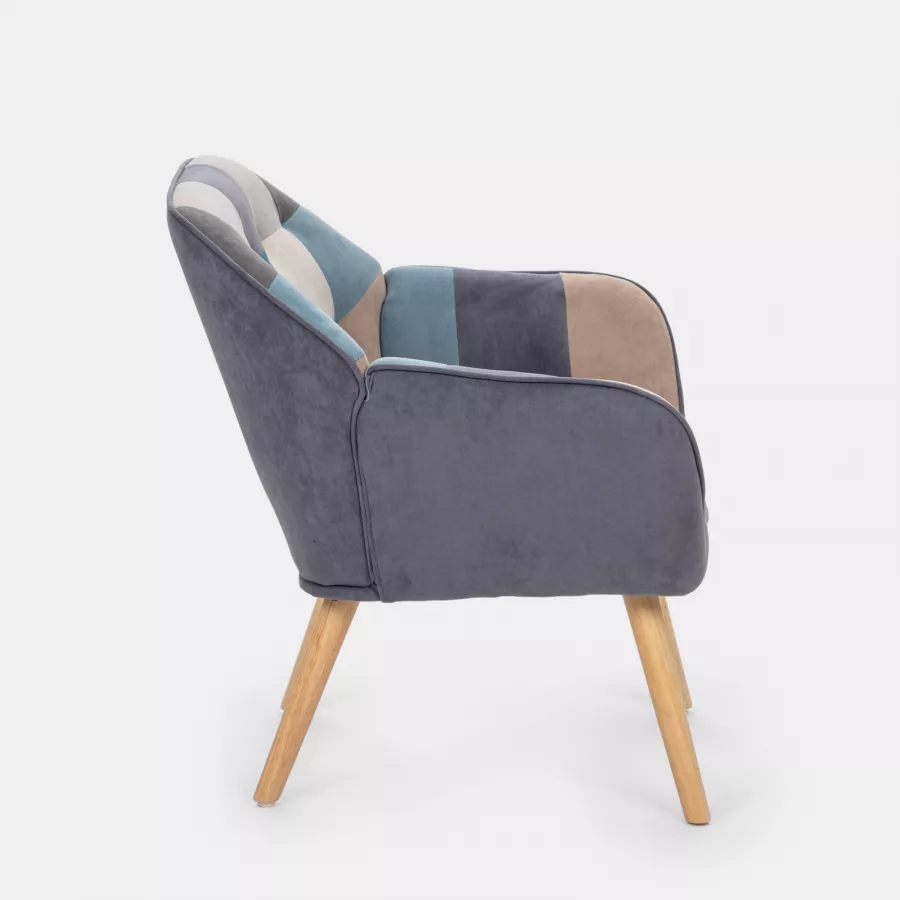 Poltrona scandinava in tessuto patchwork multicolor blu - Copenaghen