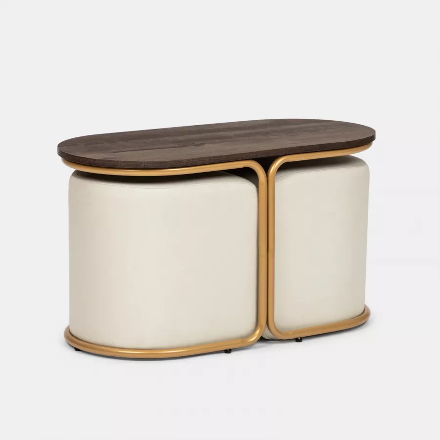 Tavolino pouf con piedini in legno