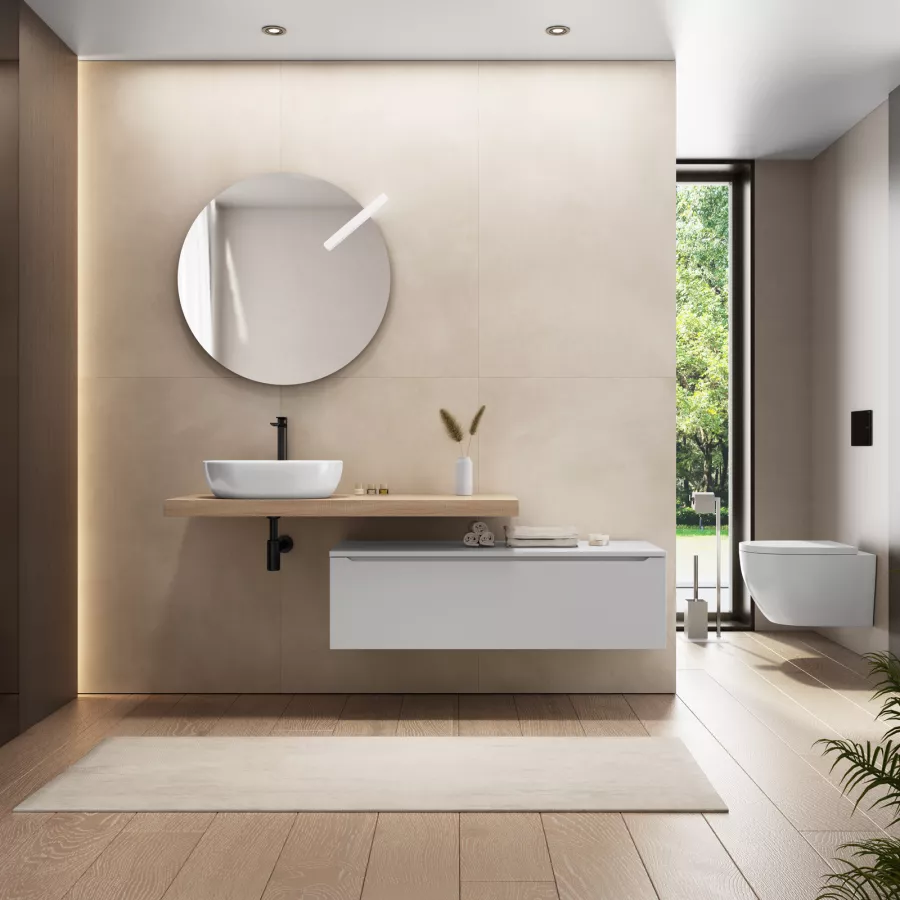 Lavabo 120 cm bianco opaco con mensola inferiore rovere africa - Agua