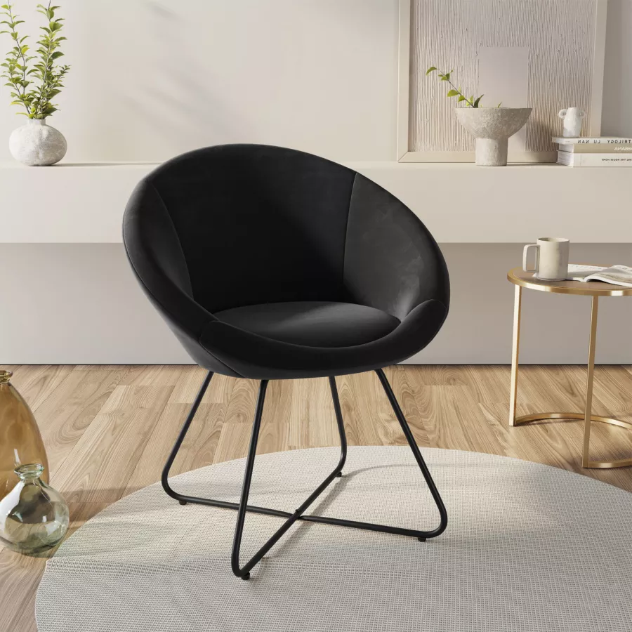 ATMOSPHERA Poltrona Naova In Velluto Nero – Dimensioni L.78 P.72 H.71 Cm – Seduta 44 Cm, Design Elegante