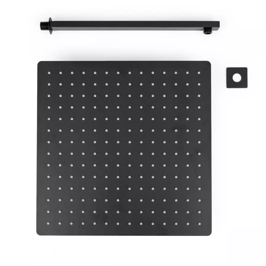 Soffione Doccia LED 40cm Quadrato | Sensore Di Temperatura 3 Colori | Nero Con Braccio In Acciaio
