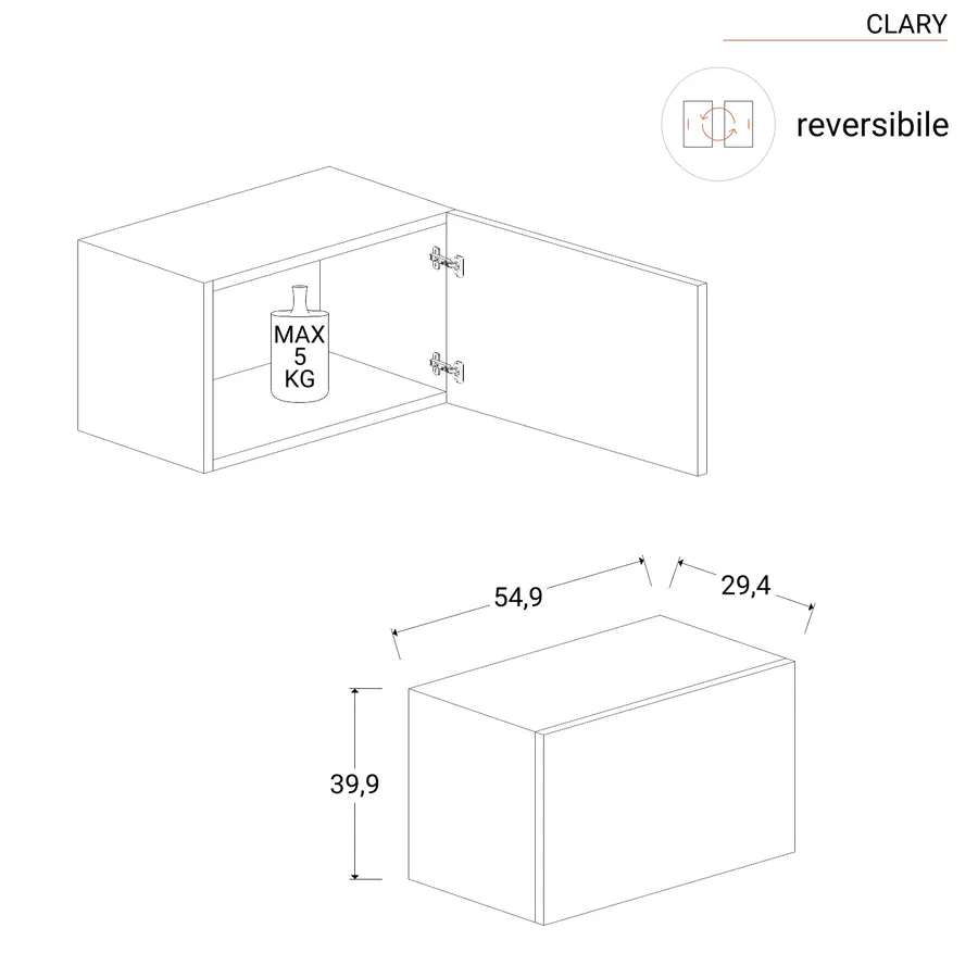 Modulo da terra 55x40h cm bianco lucido con anta reversibile - Clary