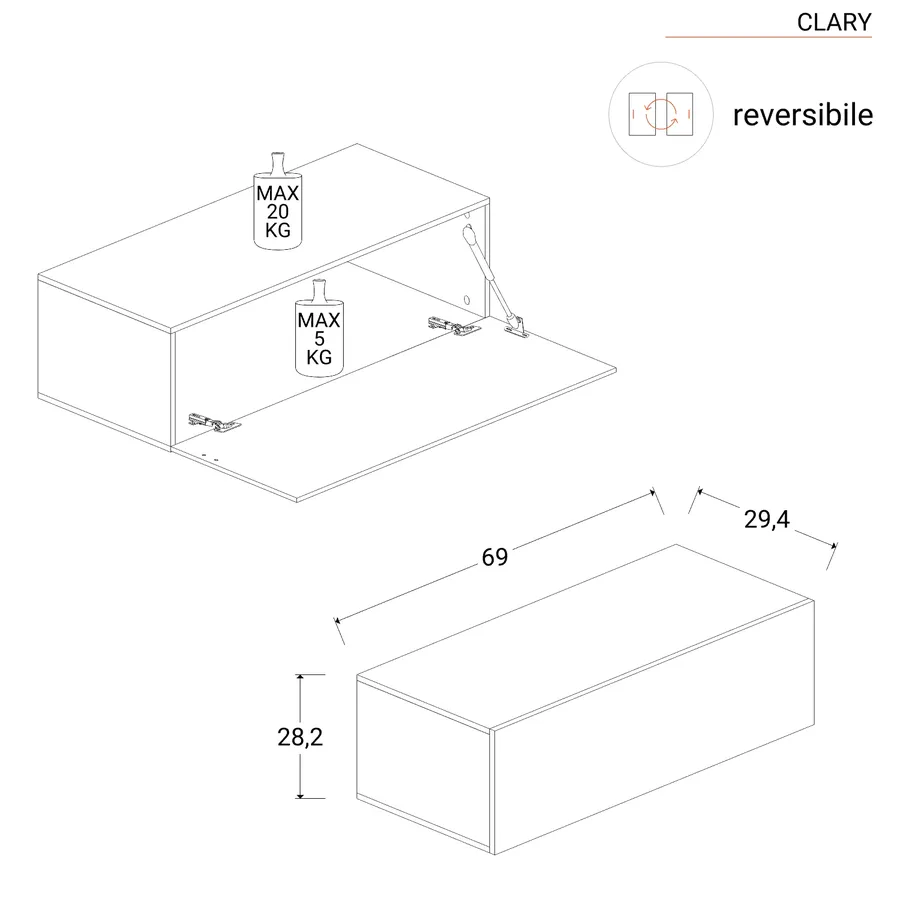 Pensile 69x28h cm rovere cadiz con anta reversibile - Clary