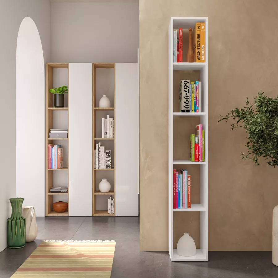 Mobile Libreria Bianca Lucido Rovere Design a Giorno Cubi Parete Attrezzata  Muro