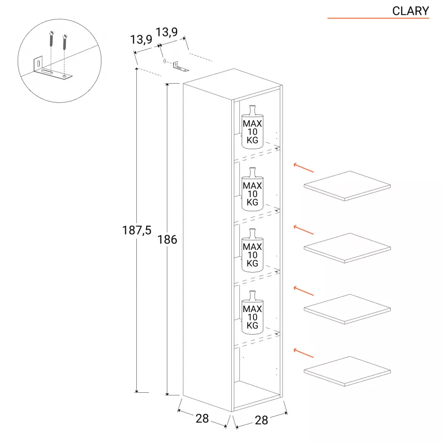 Consolle sospesa 138x29h cm mercure con anta reversibile - Clary