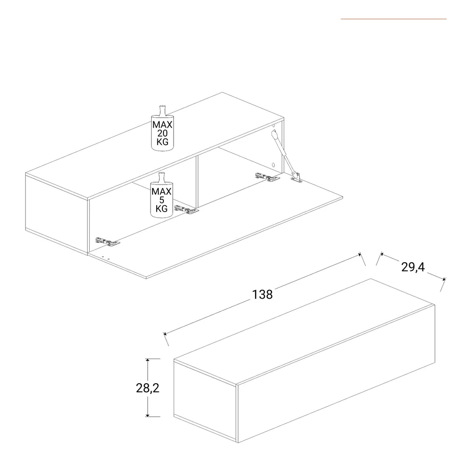 Consolle sospesa 138x28h cm rovere cadiz con anta reversibile - Clary
