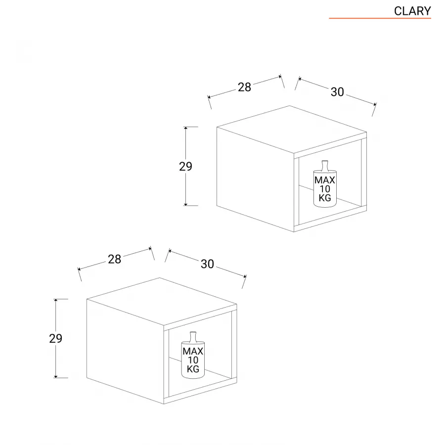 Set 2 cubi pensili 28x29h cm color mercure - Clary