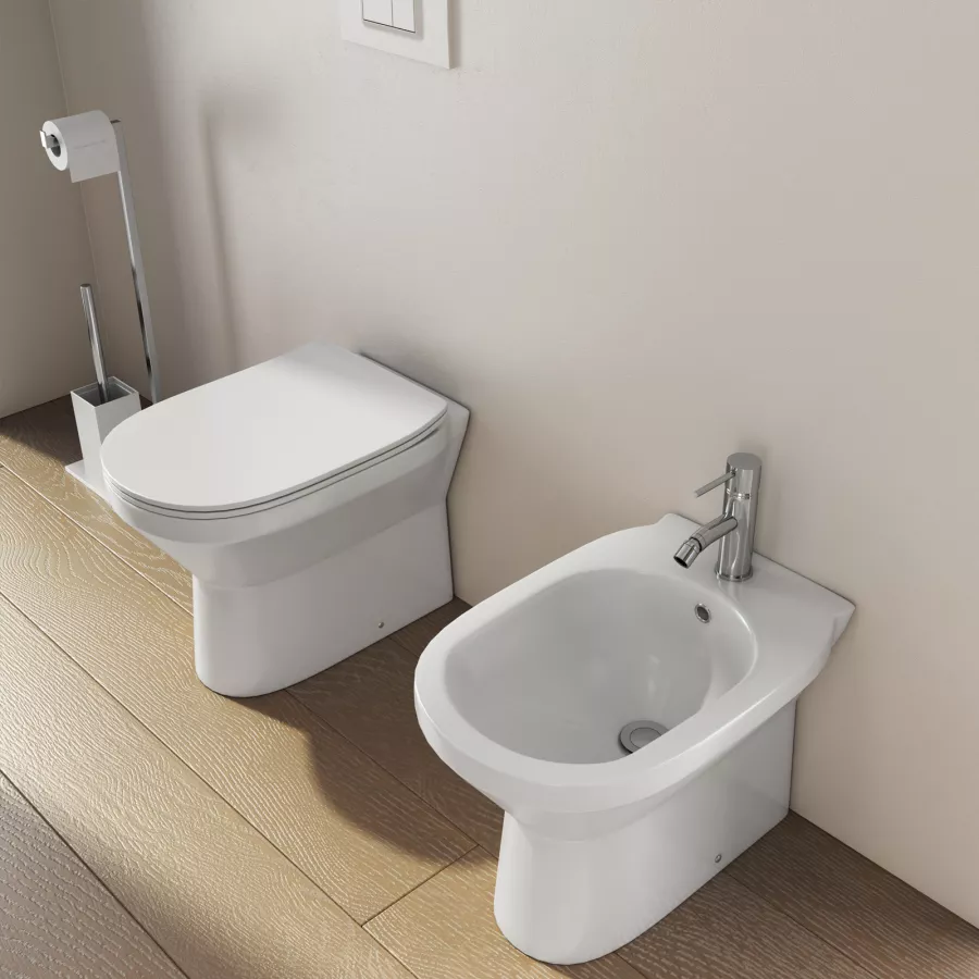 Bagno completo con mobile sospeso 100 cm rovere deciso 3 ante con specchio  sanitari e miscelatori 