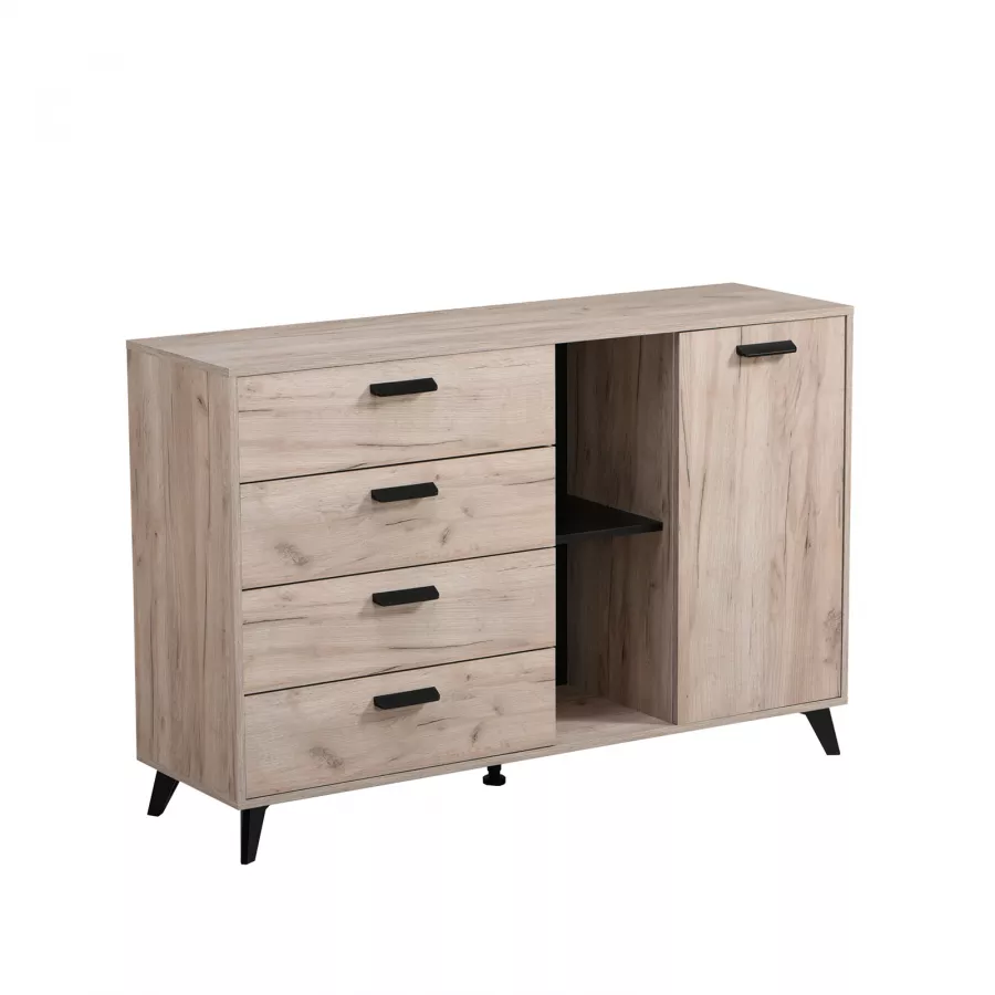 Madia 137,5x90,5h cm con un'anta e 4 cassetti in legno rovere deserto e