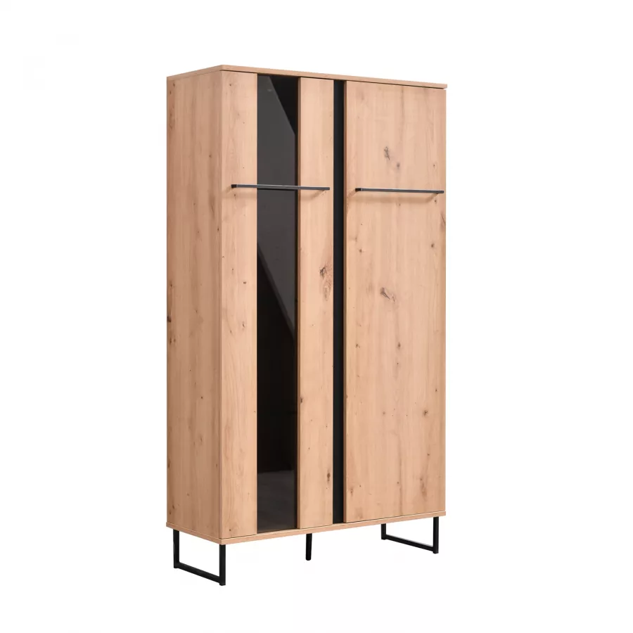 Comodino 45,5x54h cm con 2 cassetti in legno rovere savana e nero