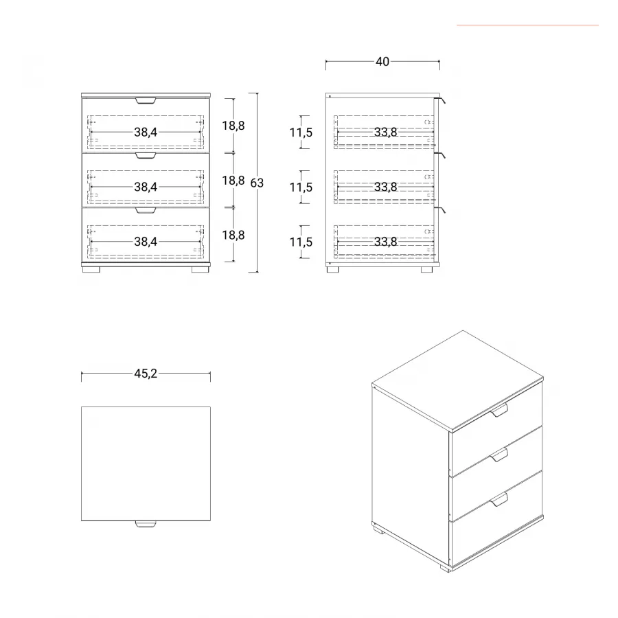 Cassettiera 90x95h cm con 5 cassetti in legno rovere savana - Venice