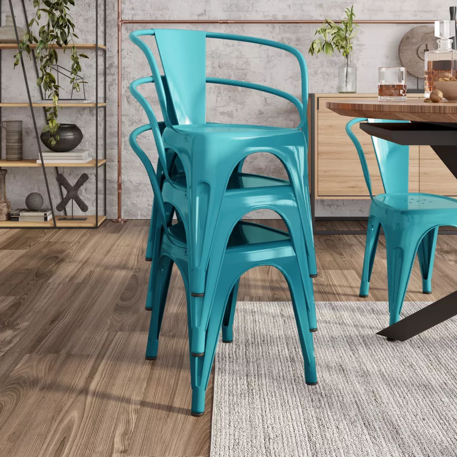 Sedie design velluto blu petrolio e metallo nero (set di 2) BODEGA