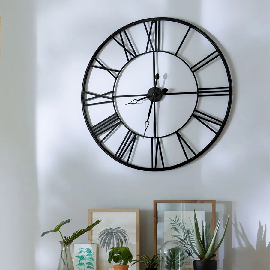 Orologio da parete rotondo country in legno naturale numeri incisi cm
