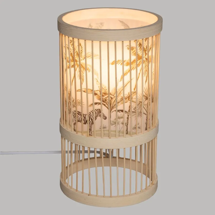 Lampada Da Tavolo In Legno H.21 Cm Con Paralume Quadrato Beige - Decorazione Elegante - 5