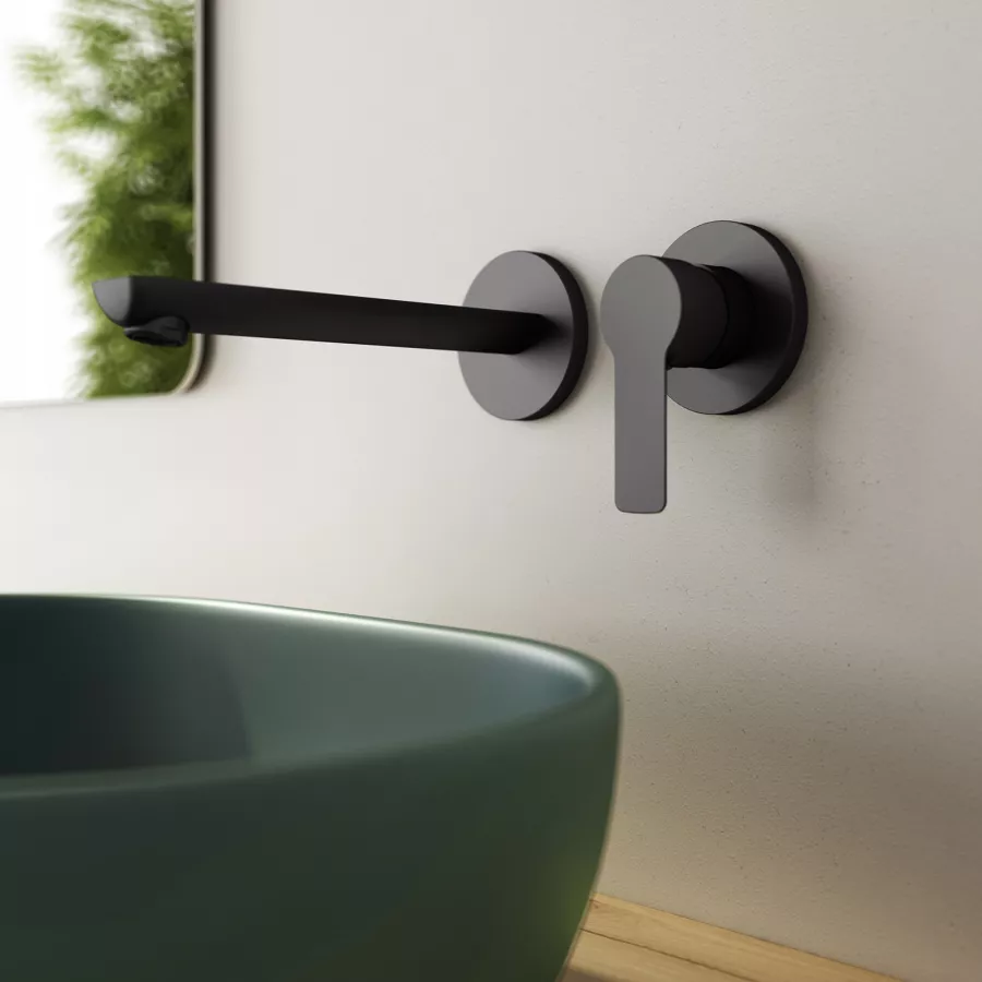 Miscelatore lavabo a muro canna 25 cm nero opaco – Acq+2