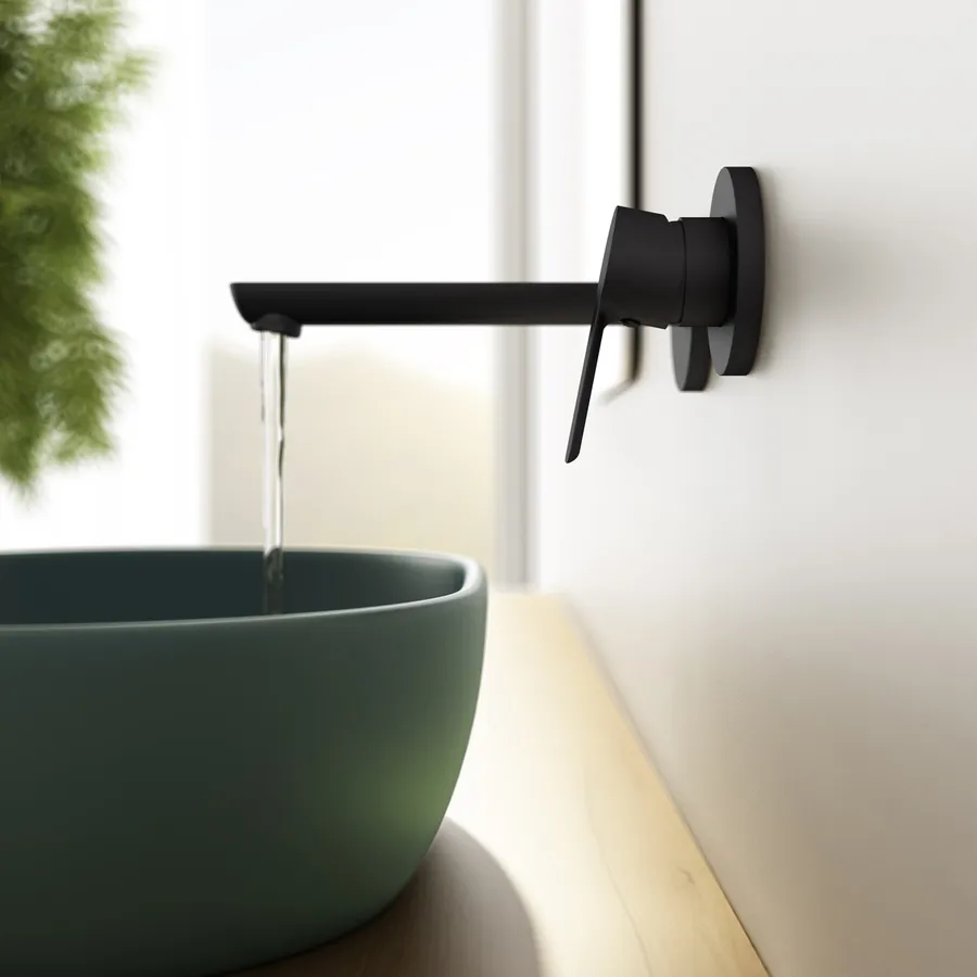 Rubinetto Per Lavabo Da Bagno ALEASHA, Nero Opaco A Parete Con Due Maniglie E Valvola Inclusa - 3