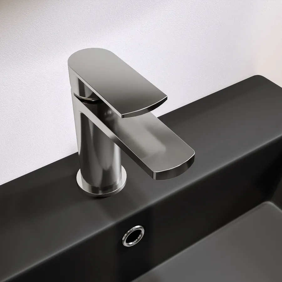 Rubinetto Lavabo Bagno Monocomando, Design Quadrato, Ottone Cromato Nero - Miscelatore Acqua Calda/fredda, Risparmio Idrico