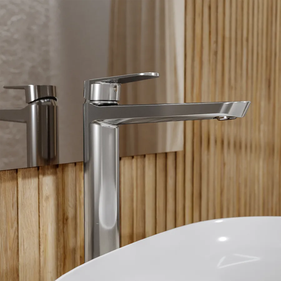 Rubinetto Lavabo Bagno Alto Monocomando - In Acciaio Inox Cromato, Con Cartuccia Ceramica - Foto 4