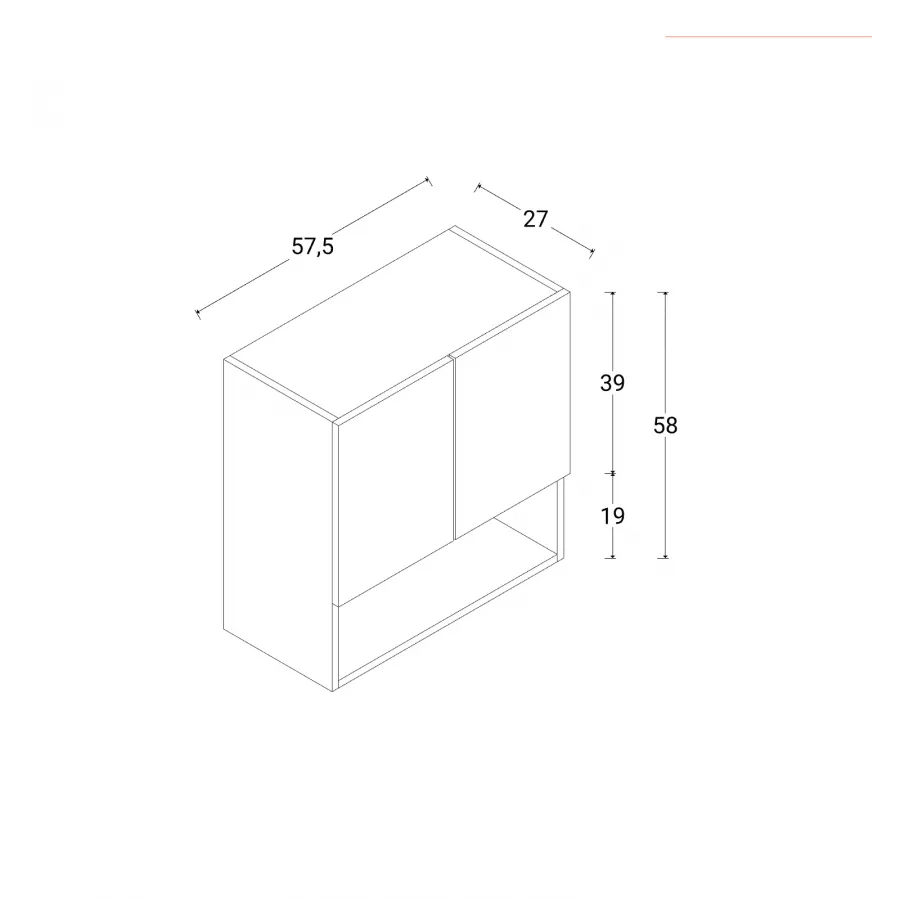 Pensile lavanderia 57,5x27x58 h cm con vano e doppia anta grigio