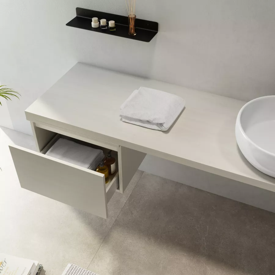 Mensolone bagno 180 cm con cassetto sospeso 50 cm in legno rovere bianco -  Plain